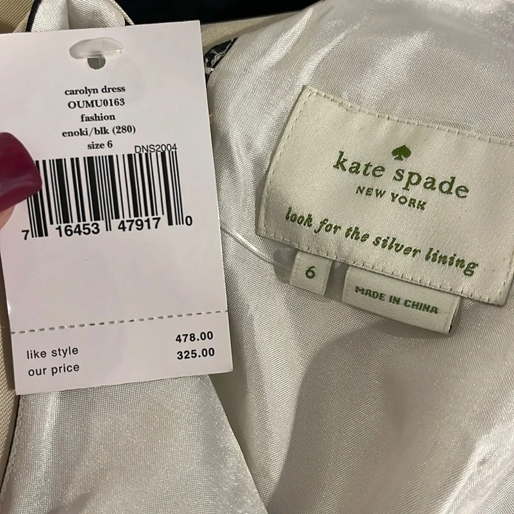 Kate Spade “Carolyn” cream white and black striped colorblock dress 6 NWT - Picture 4 of 5